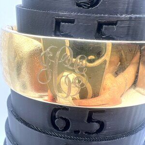 Vintage Monet Bangle Bracelet 1" Hinged Clamper Monogrammed Safety Chain 6.5"